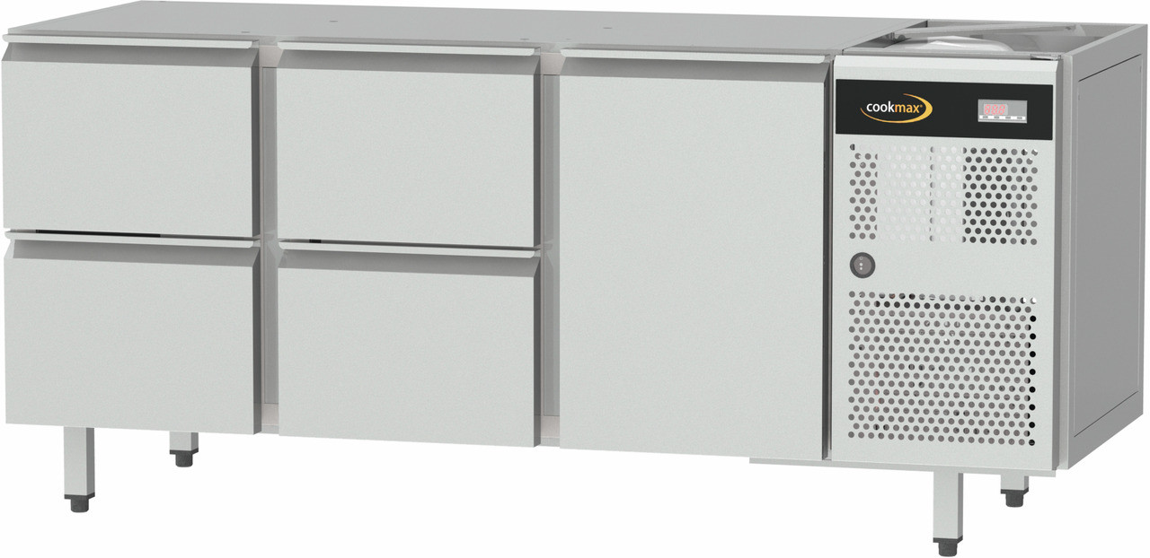 Tiefkühltisch Zentralkühlung, GN 1/1, 1 Tür und 4 Schubladen, ohne Tischplatte